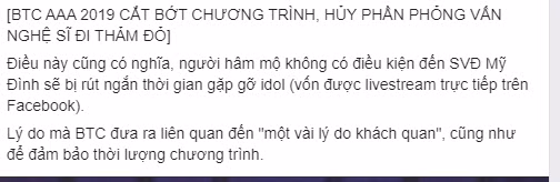 Sau khi đính chính qua fanpage, thông tin này cũng không hề được nhắc đến trên trang thông tin chính thức của BTC.