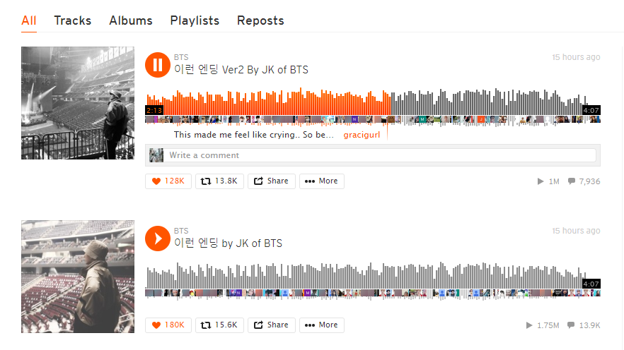 Hiện tại thì người hâm mộ có thể nghe bản đầy đủ bản cover của Jungkook trên tài khoản Soundcloud của BTS.