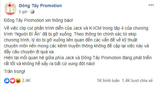 Đại diện phía chương trình Người bí ẩn lên tiếng về ồn ào của Jack.