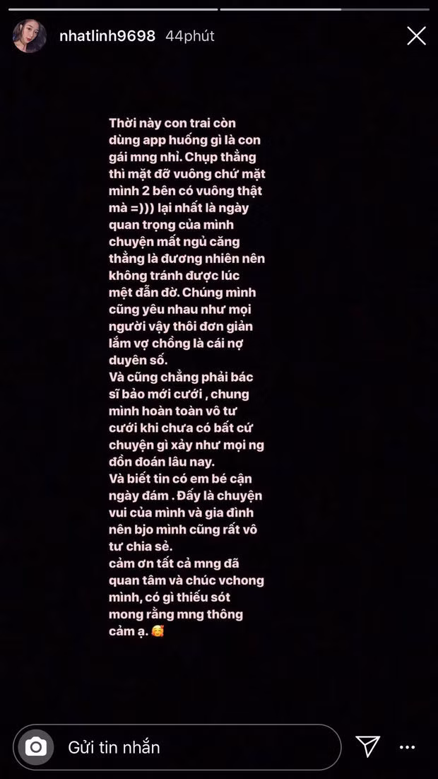 Bài đăng của Nhật Linh mới đây.