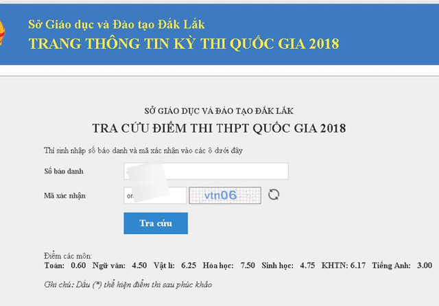 Trước khi phúc khảo thí sinh chỉ đạt 0,6 điểm môn Toán.