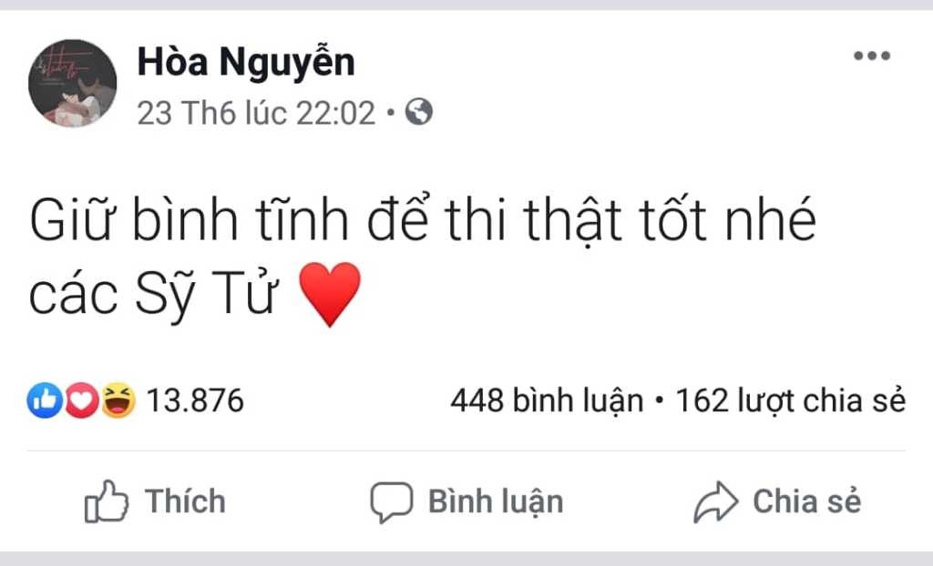 Hòa Minzy khuyên nên giữ bình tĩnh làm bài thi.