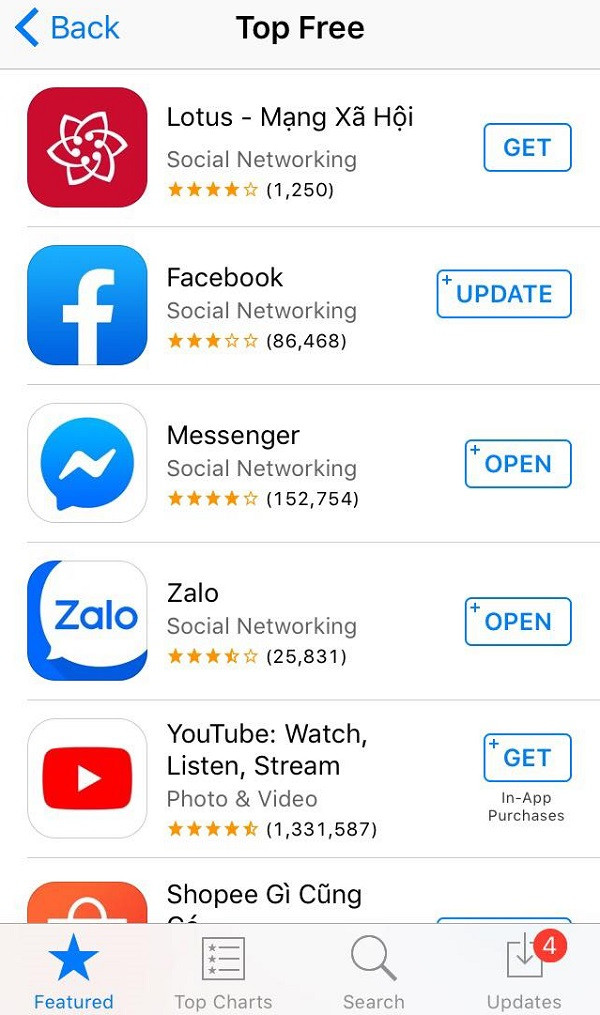 Chỉ vài giờ sau khi ra mắt, Lotus đã vươn lên top 1 BXH AppStore về hạng mục MXH tại Việt Nam. Chỉ vài giờ sau khi ra mắt, Lotus đã vươn lên top 1 BXH AppStore về hạng mục MXH tại Việt Nam.