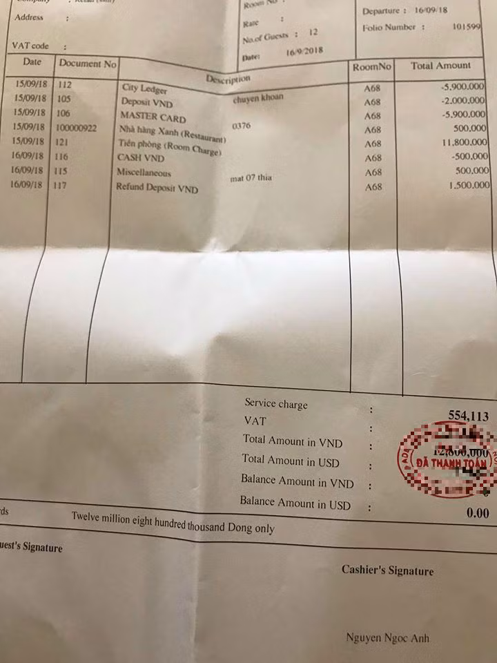 Hóa đơn thanh toán được đăng tải bởi H.T.