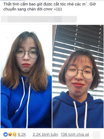 Câu chuyện buồn của cô gái cắt tóc vì thất tình thu hút tới hơn 8.000 lượt thích từ dân mạng.