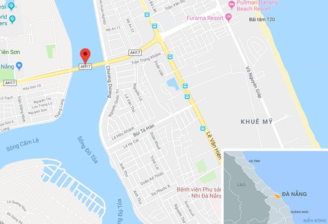 Cầu Tiên Sơn (chấm đỏ). Ảnh: Google Maps.