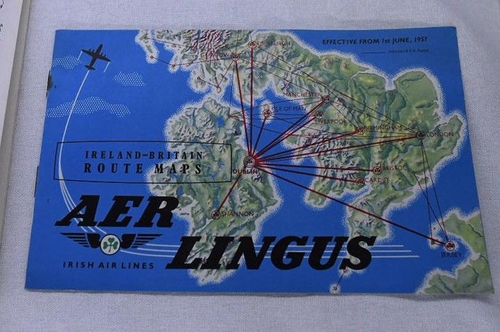 Bản đồ các tuyến bay của Aer Lingus 1957.