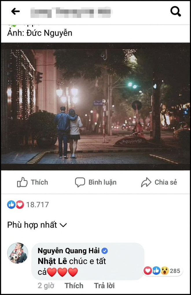 Quang Hải cũng công khai và tag thẳng tên Nhật Lê để gửi lời chúc 8/3 tới cô nàng.