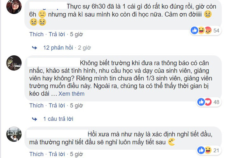 Những bình luận khác của sinh viên trên fanpage của nhà trường.