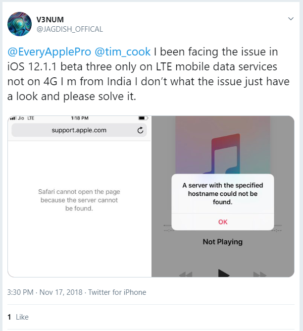 Lỗi này đã được báo cáo từ bản thử nghiệm iOS 12.1.1 beta. Song, không rõ vì sao Apple biết iOS 12.1.1 gặp lỗi nhưng vẫn phát hành.