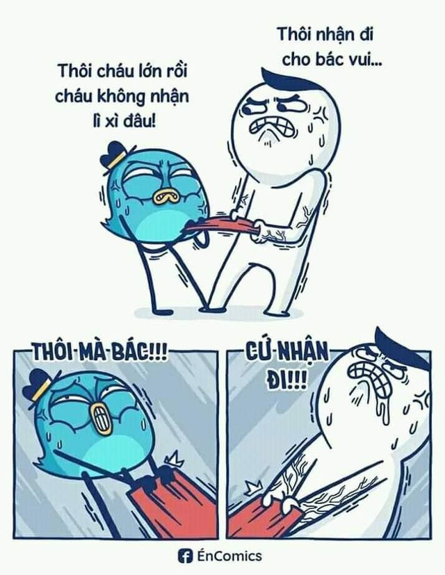 Một cuộc “giằng co” trong lòng khi cho và nhận lì xì. Ảnh: Én Comics