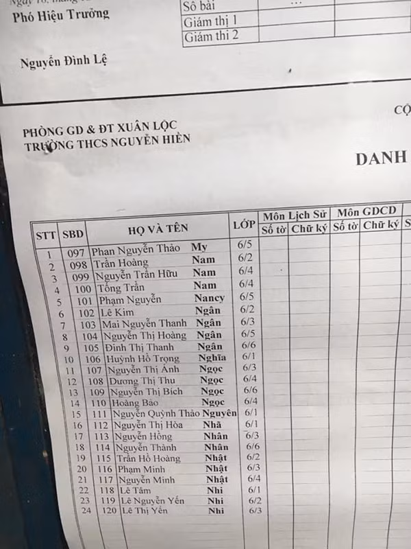 Lớp 6/5 khiến nhiều người đoán đây là danh sách học sinh lớp 6.