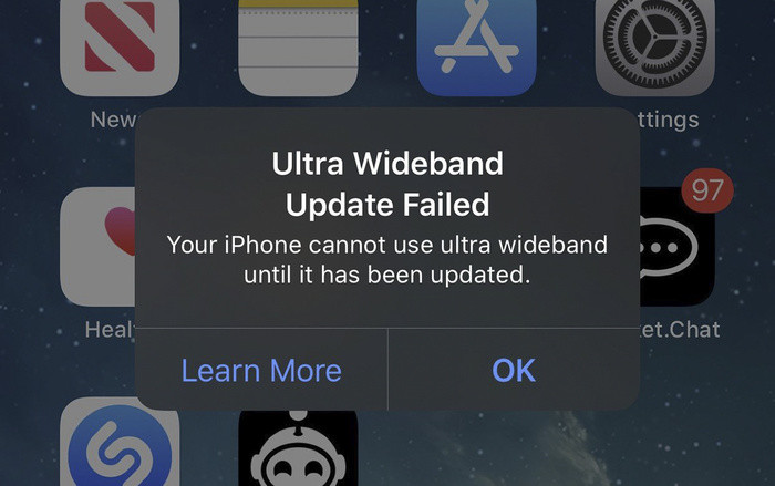 Lỗi "Ultra Wideband Update Failed" sau khi cập nhật lên phiên bản iOS 13.1.3.