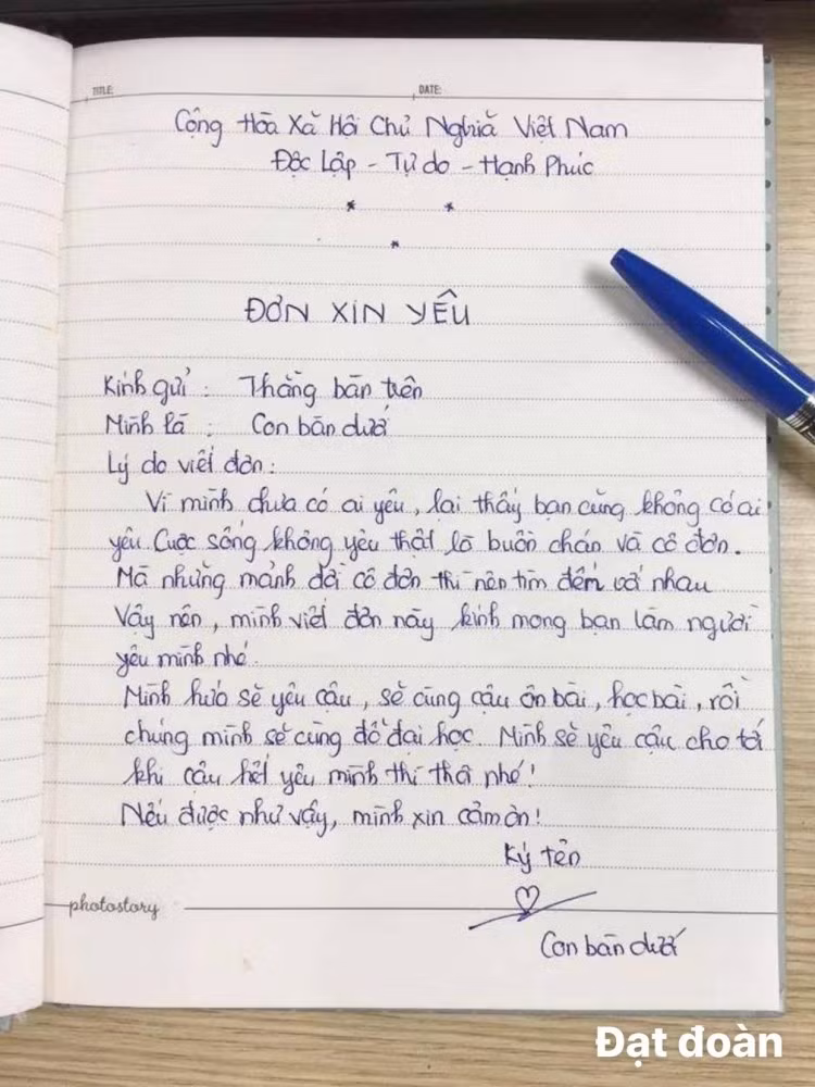 Đơn xin yêu. (Ảnh: Đạt Đoàn/ Trường người ta)
