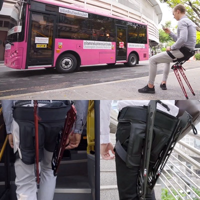 Bạn chỉ cần ngồi xuống, việc nâng đỡ đã có chiếc ghế này lo. Nghe hấp dẫn quá phải không nào? Đây chính là chiếc ghế mà bạn có thể “mặc” ngay trên người mình và ngồi xuống bất cứ khi nào bạn muốn!