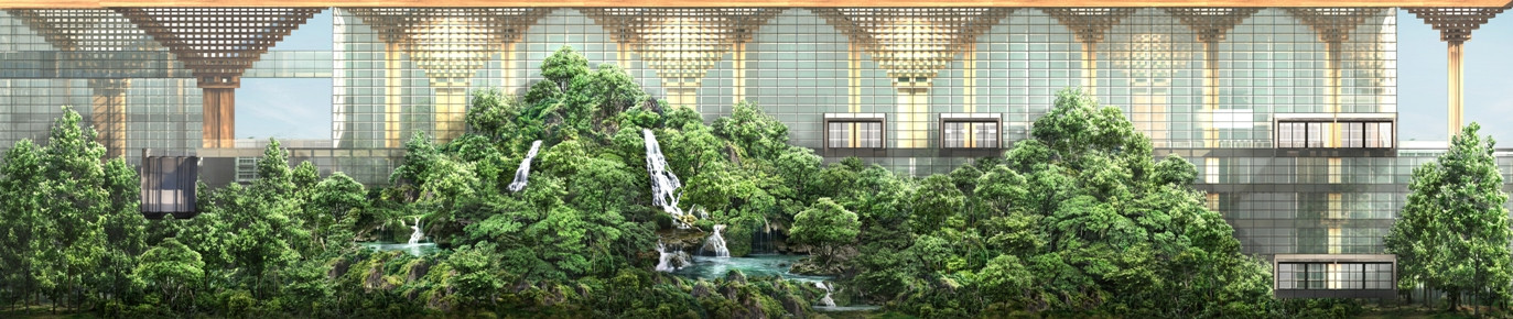 Khu rừng nhiệt đới với thác nước trong nhà của nhà ga mới. (Hình ảnh: DBALP)