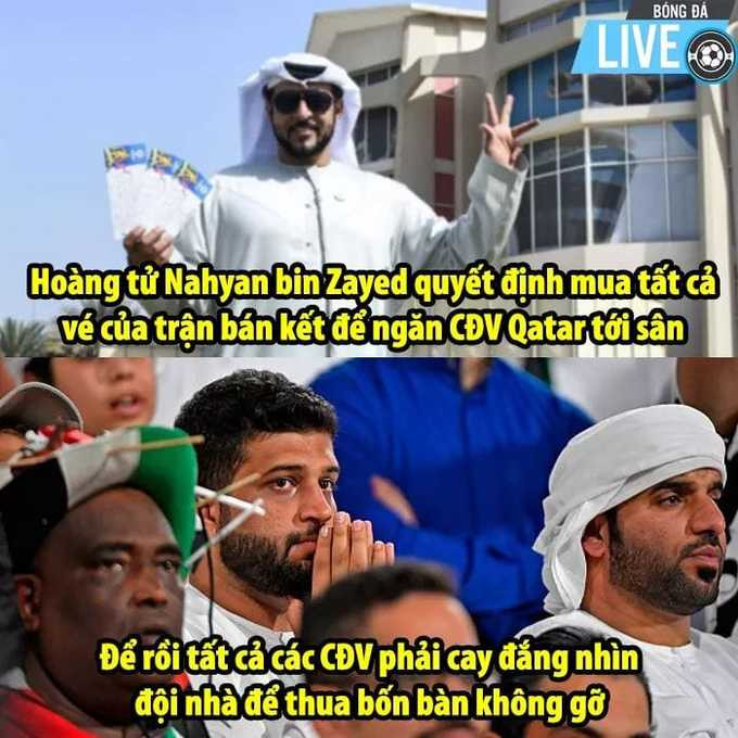 Hoàng tử nước chủ nhà Nahyan bin Zayed trở thành 'trend' mới khi đã mạnh tay vung tiền mua hết số vé trận bán kết để CĐV chứng kiến... đội nhà thua thảm.
