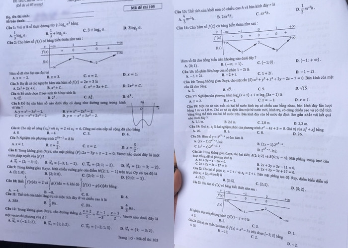 Trang 1&2 của đề thi Toán, mã đề 105. Trang 1&2 của đề thi Toán, mã đề 105.