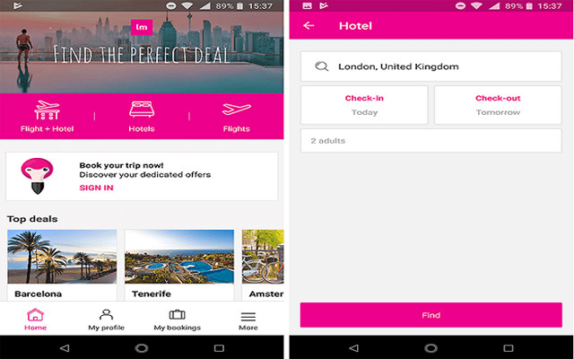 Lastminute là ứng dụng chứa toàn bộ các ưu đãi và điểm lưu trú có sẵn vào phút cuối. Ứng dụng cũng sẽ cung cấp cho bạn những chuyến bay tốt, khách sạn hoặc nơi lưu trú thích hợp nhất ở mức giá hợp lý.