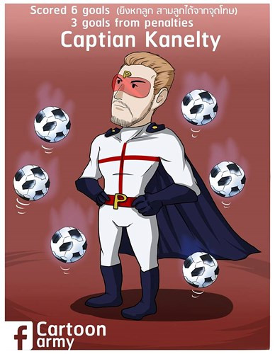 Đội trưởng của ĐT Anh- Harry Kane đang dẫn đầu Vua phá lưới với 6 bàn thắng. (Ảnh: Cartoon Army).