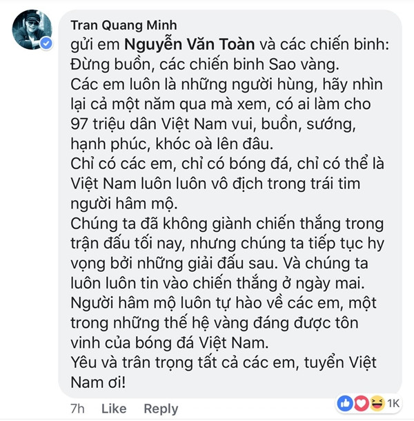 BTV, MC Trần Quang Minh gửi lời nhắn nhủ đến Văn Toàn và đội tuyển Việt Nam.