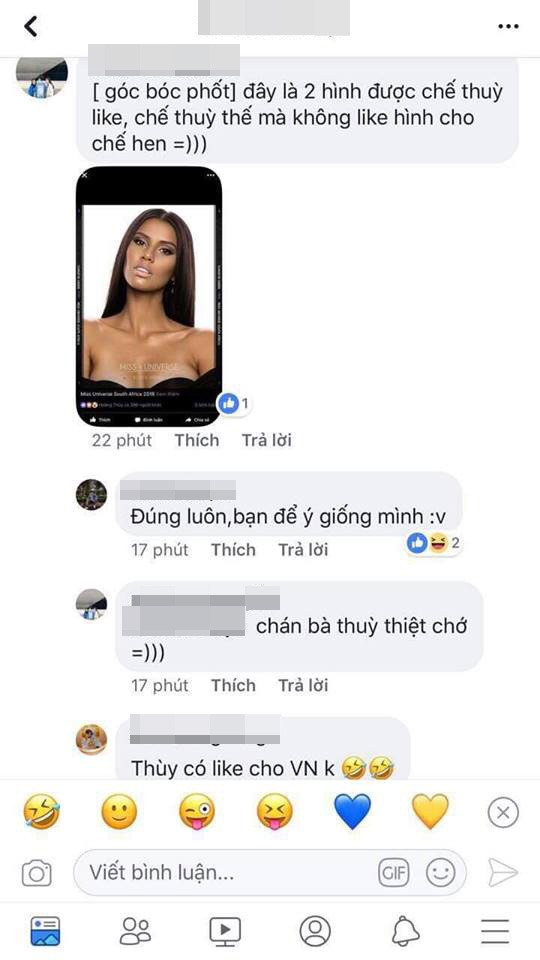 Một cư dân mạng cho rằng Hoàng Thùy đã like cho hai người đẹp khác trong cuộc thi mà không phải là H'Hen Niê. Một cư dân mạng cho rằng Hoàng Thùy đã like cho hai người đẹp khác trong cuộc thi mà không phải là H'Hen Niê.
