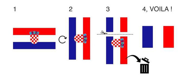 Sự tương đồng giữa cờ Pháp và cờ Croatia cũng được đem ra làm nguồn cảm hứng cho ảnh chế.&nbsp;