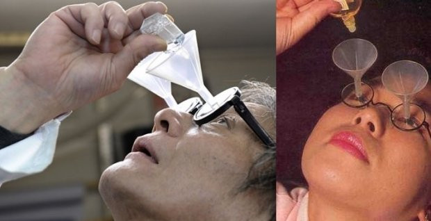 Nhỏ mắt theo phong cách khỏi sợ thuốc rớt ra ngoài.