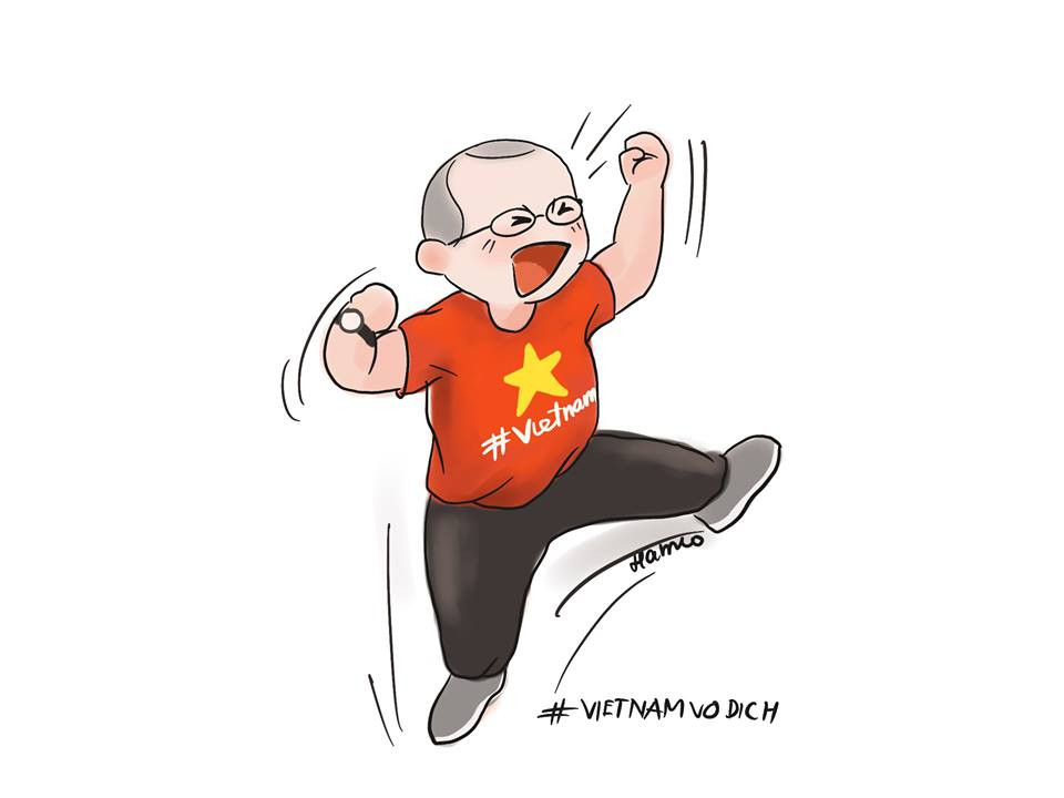 Niềm vui được thể hiện rõ qua các pha ăn mừng hết sức dễ thương của thầy Park.