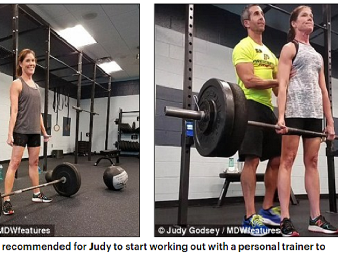 Cô Judy Godsey đã phục hồi chức năng vận động cơ thể một cách ngoạn mục nhờ tập gym. ẢNH: CHỤP MÀN HÌNH DAILY MAIL.
