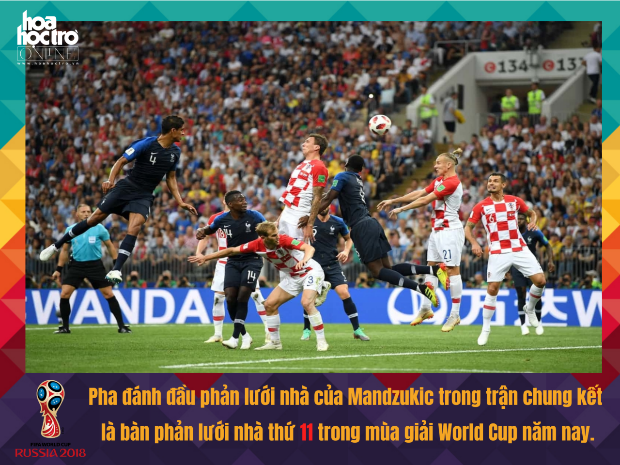 Pha đánh đầu phản lưới nhà của Mandzukic trong trận chung kết là bàn phản lưới nhà thứ 11 trong 64 trận đấu tại Nga. Pha đánh đầu phản lưới nhà của Mandzukic trong trận chung kết là bàn phản lưới nhà thứ 11 trong 64 trận đấu tại Nga.