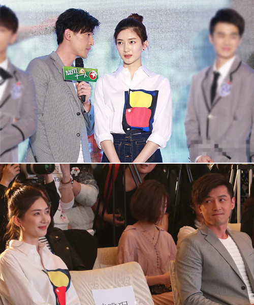 Gương mặt hiện rõ vẻ không tự nhiên của Giang Sơ Ảnh khi đứng cạnh Hồ Ca và cái liếc mắt nhìn trộm bạn gái cũ của nam diễn viên.