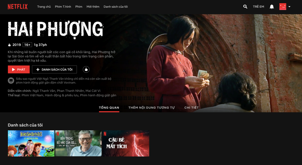 Giao diện Netflix tiếng Việt.
