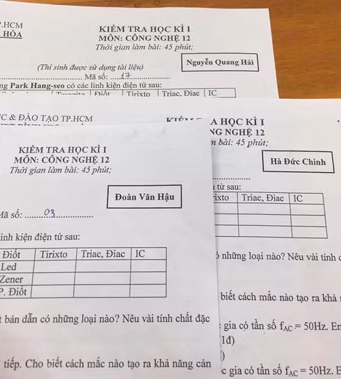 Bài thi học kỳ I môn công nghệ với mã đề siêu đặc biệt.