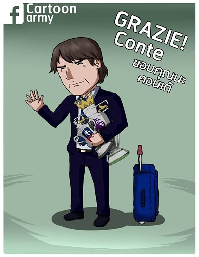 HLV Antonio Conte chính thức chia tay Chelsea. (Ảnh: Cartoon Army).