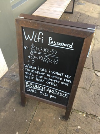 Biển hiệu mật khẩu Wi-Fi tại quán cà phê "thách đố" khách hàng.