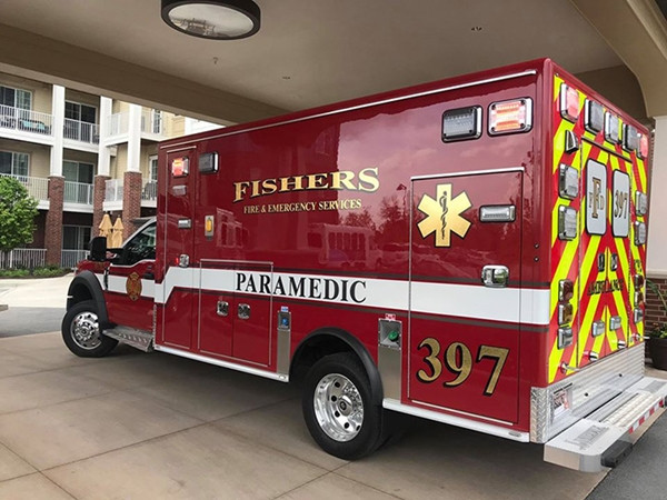 Chiếc xe đi làm nhiệm vụ của Đội Cứu Hỏa Fishers.