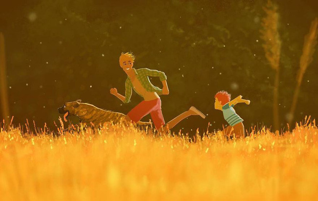 Chiều hè rực nắng trên cánh đồng và tha hồ chạy nhảy thật là vui.