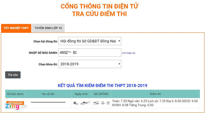 Điểm thi của một số thi sinh khá tốt nhưng lại có một bài thi 0 điểm. Ảnh: Chụp màn hình.