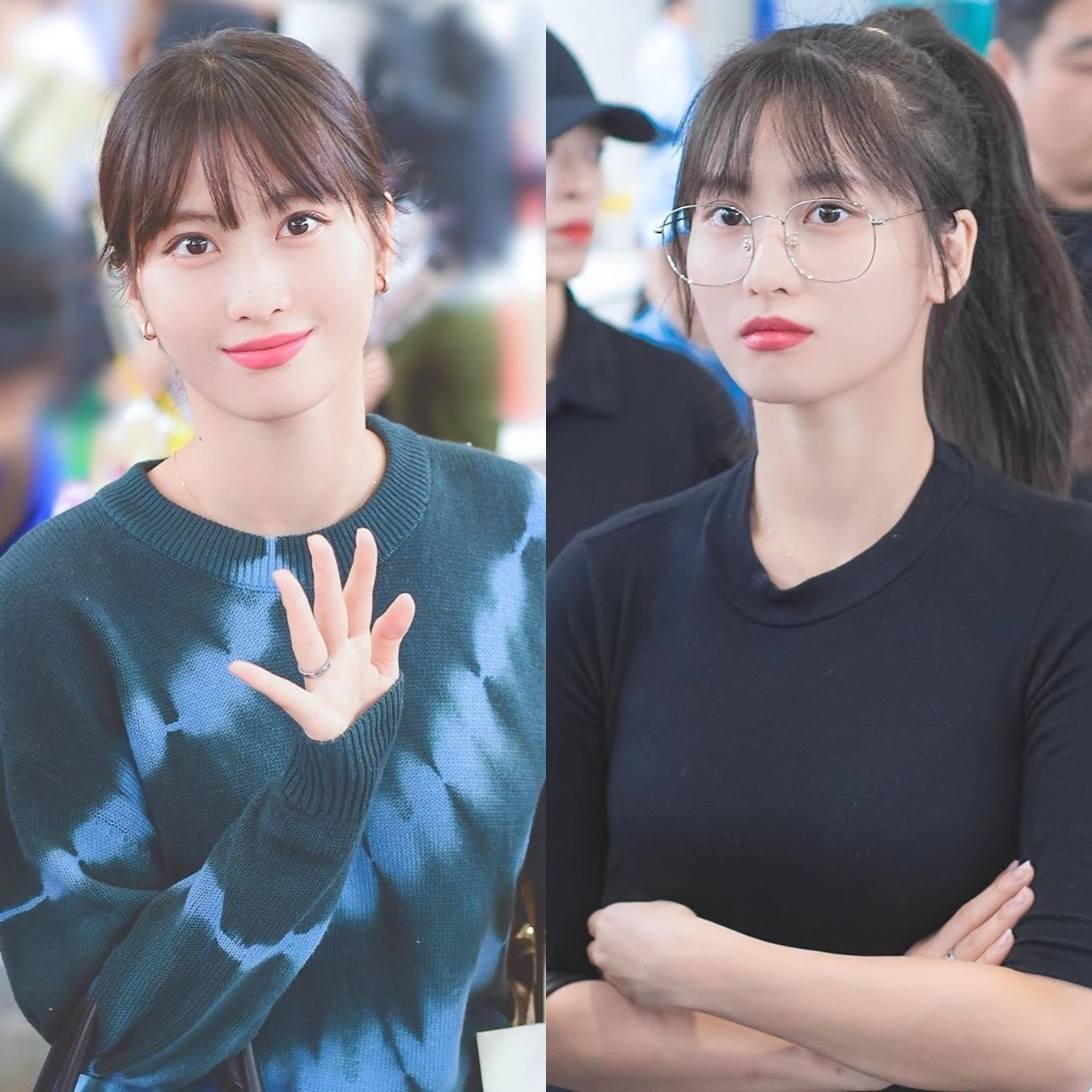 Nhờ buộc tóc cao gọn gàng và diện thêm cặp kính phom vuông, Momo trông năng động và trẻ hơn vài tuổi.