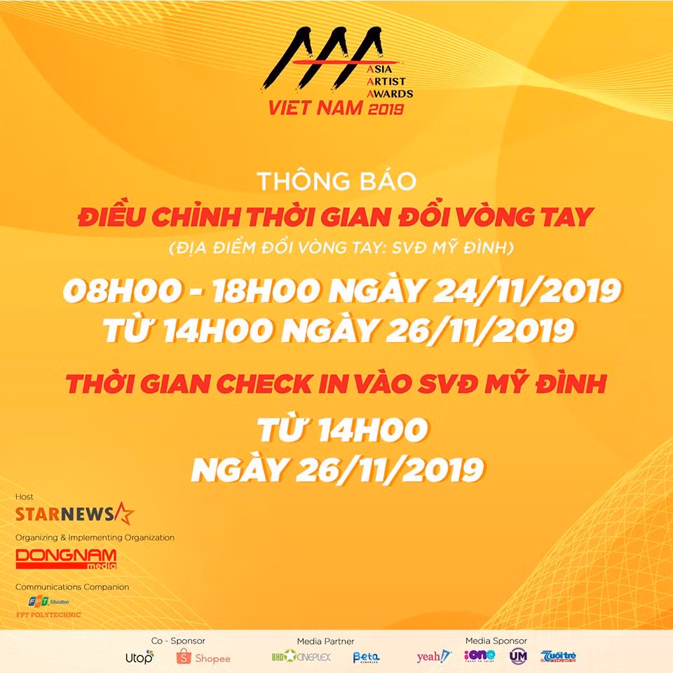 Thông báo của BTC về giờ check-in.