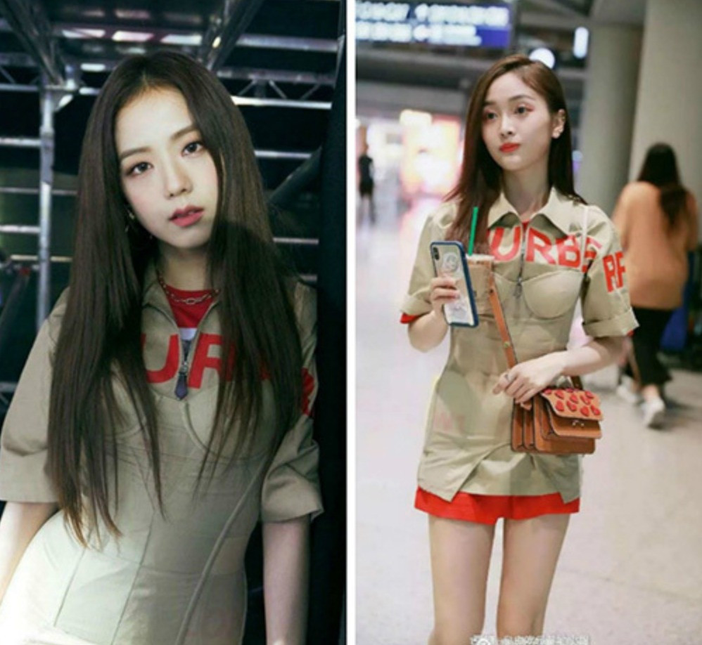 Jisoo còn cùng Ngô Tuyên Nghi đụng hàng set đồ ba lớp layer: váy cúp ngực bên ngoài, áo sơ mi ở giữa và áo phông đỏ phía trong của thương hiệu Burberry. Nhiều ý kiến cho rằng cách trang điểm của thành viên Black Pink trông đẳng cấp và thu hút hơn hẳn.