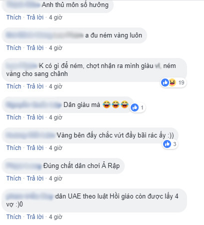 "Chỉ có thể là CĐV UAE. Không có gì để ném thì ném vàng cho sang chảnh" - dân mạng bình luận.