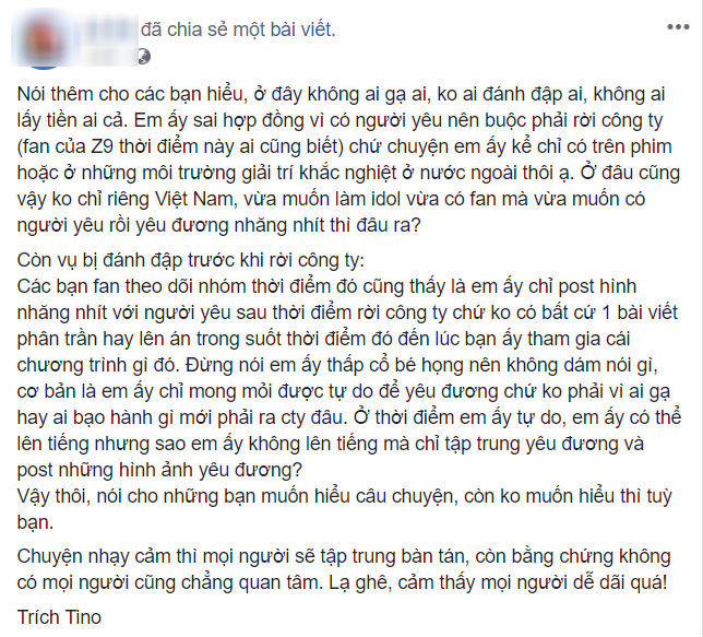 Dòng trạng thái phủ nhận câu chuyện đang gây xôn xao của quản lí Zero9.