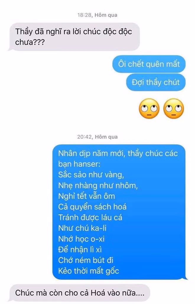Lời chúc độc độc của thầy giáo dạy Hóa.