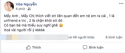 Nữ ca sĩ đã có đôi lời gửi tới bạn bè xung quanh, đại loại là bạn bè với nhau thì nên ý tứ một chút.