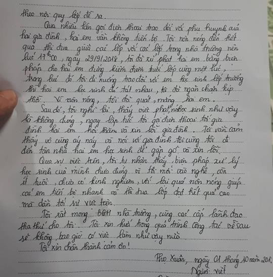 Cô giáo cho biết, mình rất áy náy nên đã cùng gia đình đến tận nhà xin lỗi học sinh. (Ảnh: Mỹ Hà)