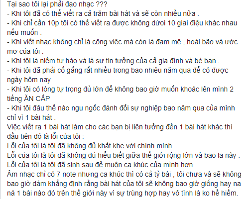 Những lí do Châu Đăng Khoa đưa ra để chứng minh bản thân không hề đạo nhạc.