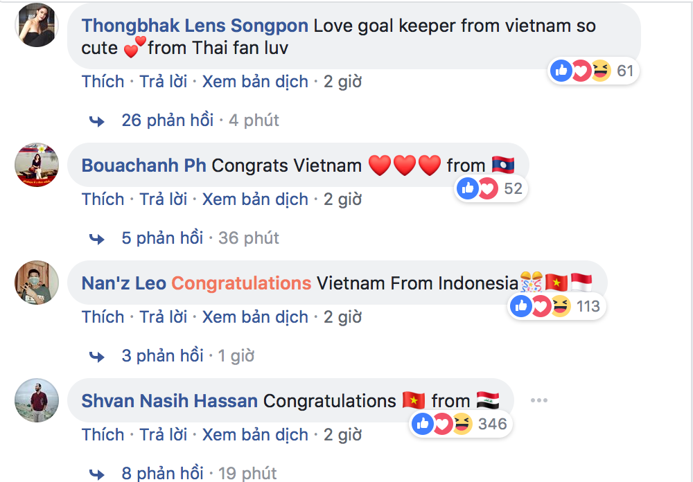Trên fanpage của Asian Cup 2019, ngập tràn những lời chúc mừng, ngợi khen của các CĐV nước ngoài dành cho đội tuyển Việt Nam.
