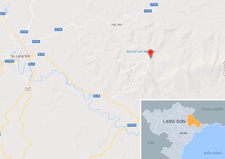 Đỉnh Mẫu Sơn (Lạng Sơn, chấm đỏ). Ảnh: Google Maps.
